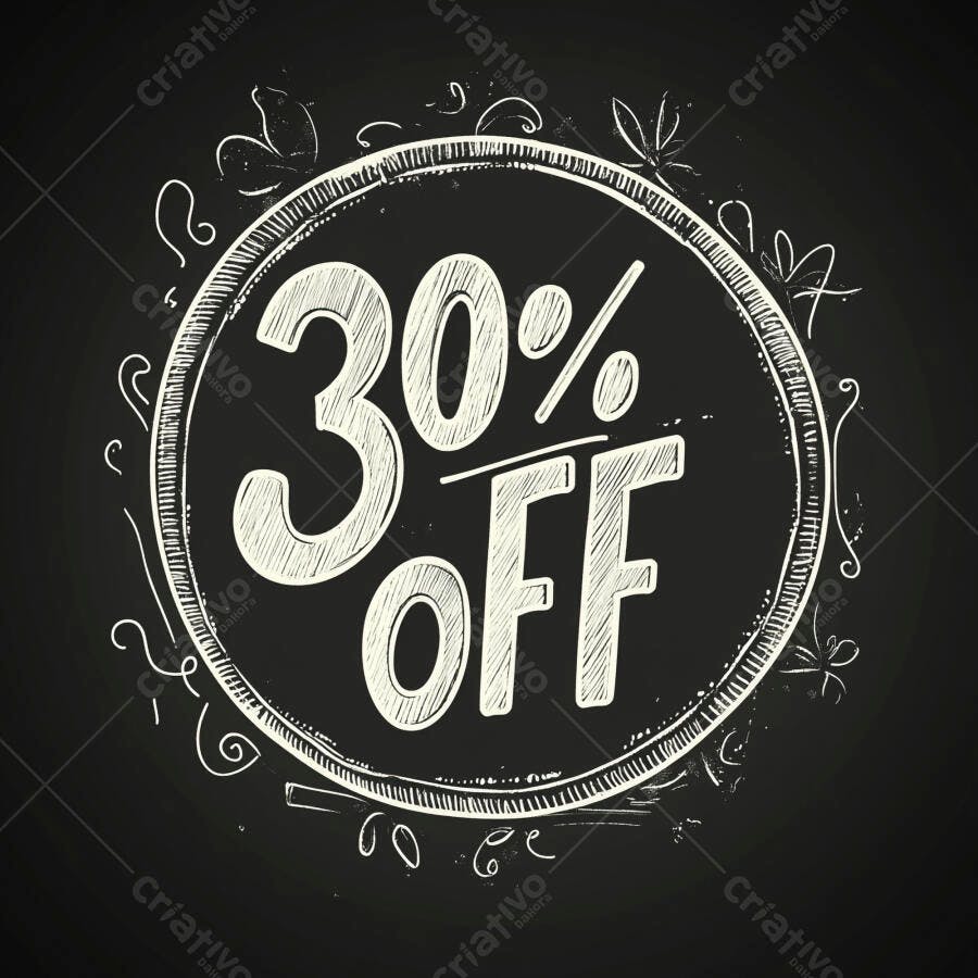 Desconto 30 por cento OFF em quadro negro estilo lousa