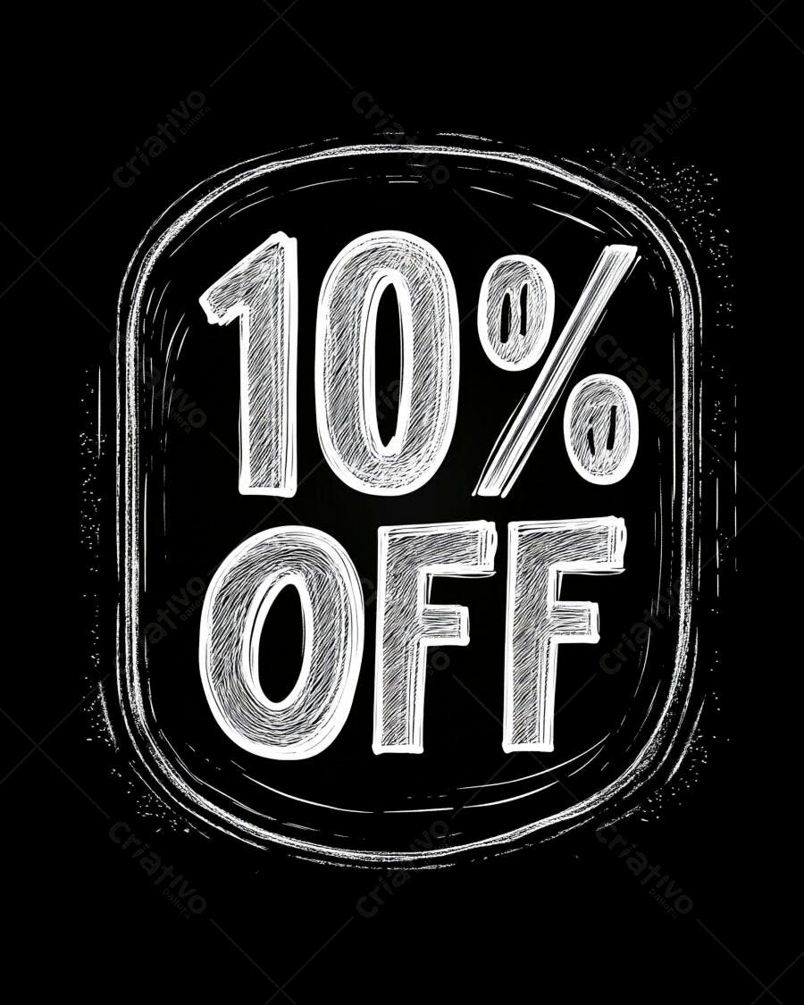 Desconto 10% OFF em selo estilo giz rabiscado preto e branco