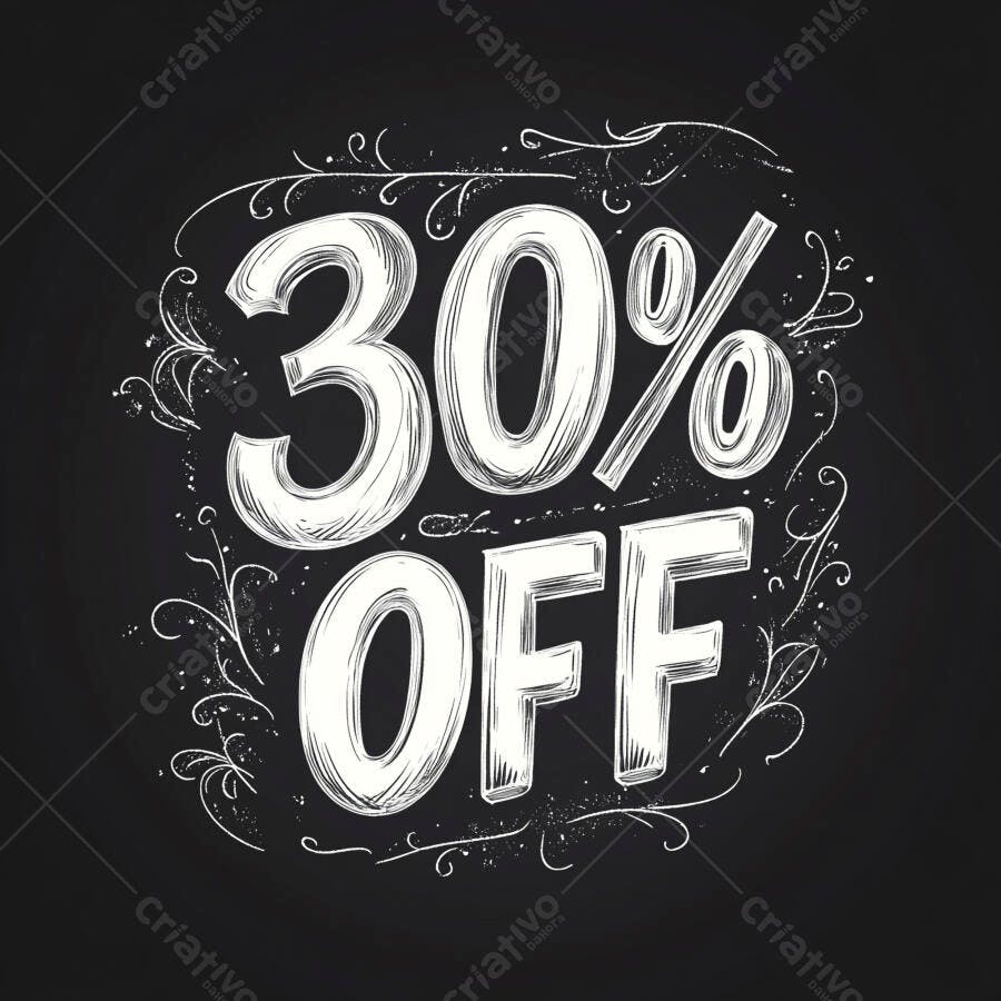 Desconto 30 por cento off em quadro negro estilo giz promocao