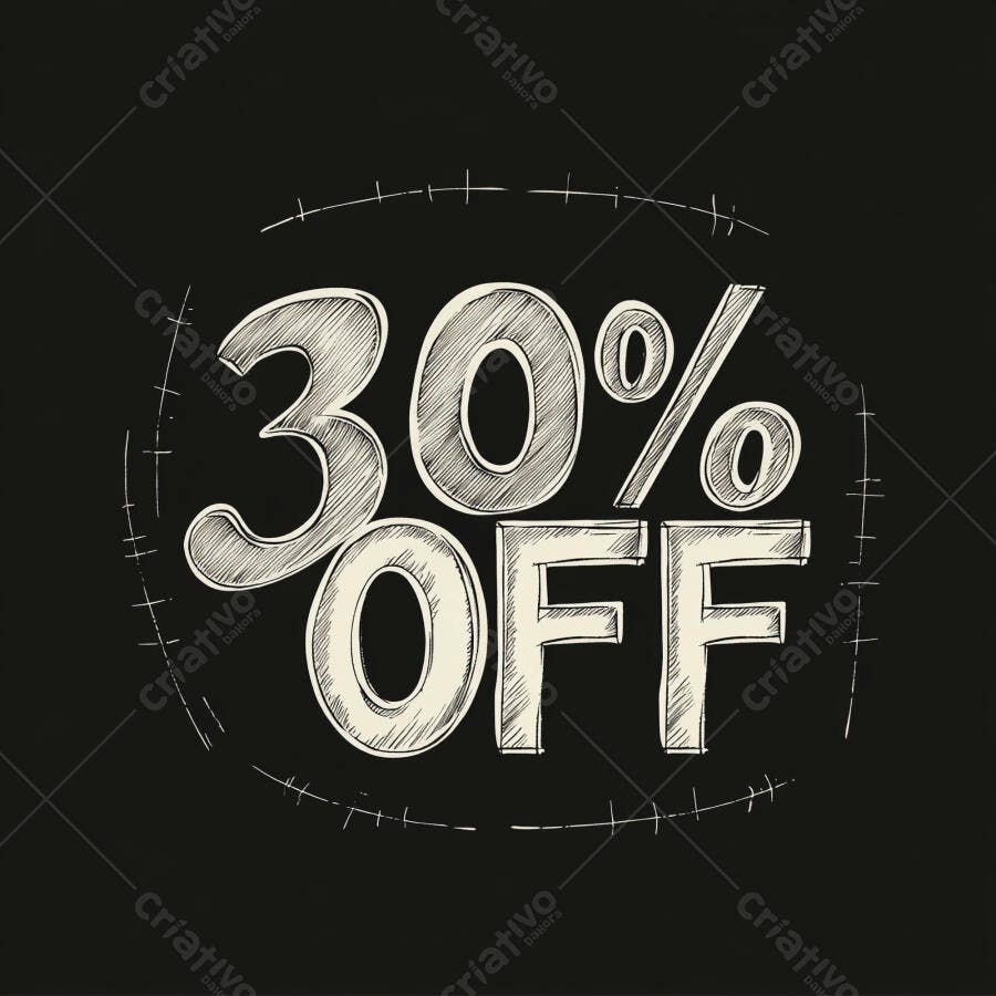 Desconto 30% Off estilo rascunho em fundo preto para promoção de vendas