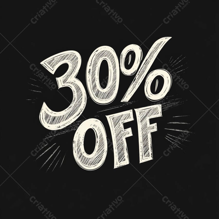 Desconto 30 por cento OFF em estilo giz fundo preto para promoção
