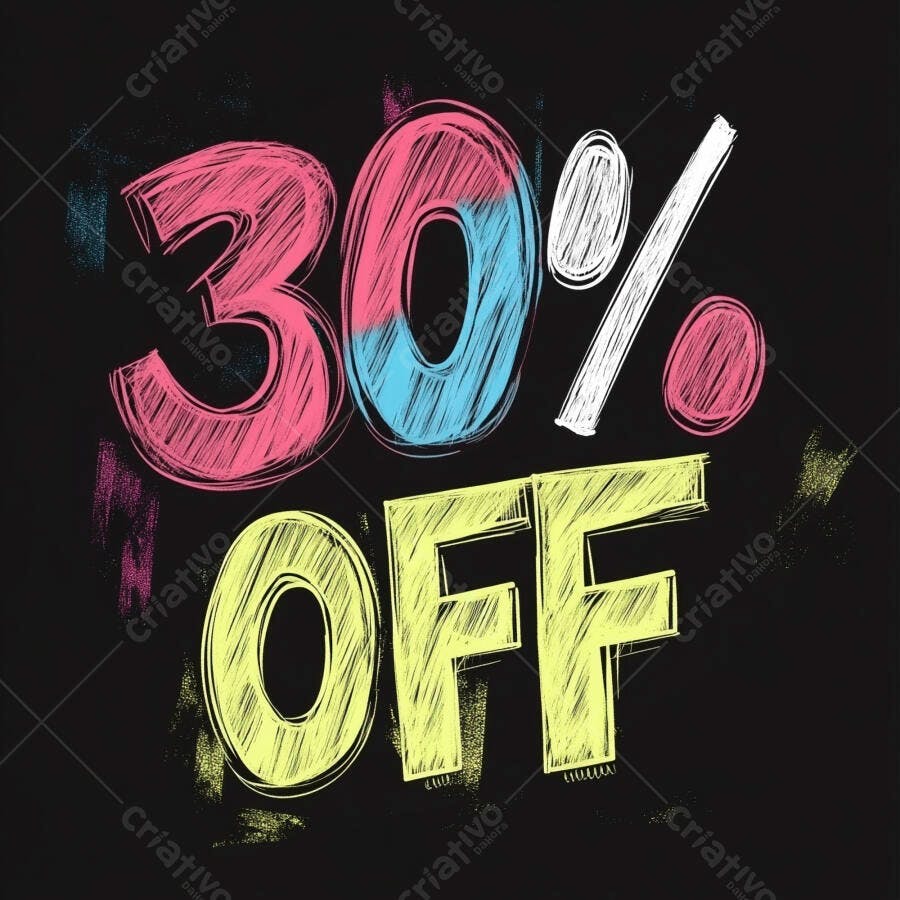 Desconto de 30% OFF em estilo giz colorido para vendas