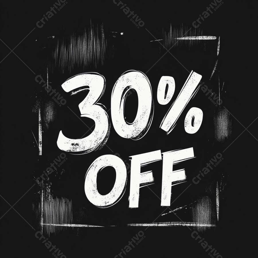Banner de desconto 30% OFF estilo grunge preto e branco