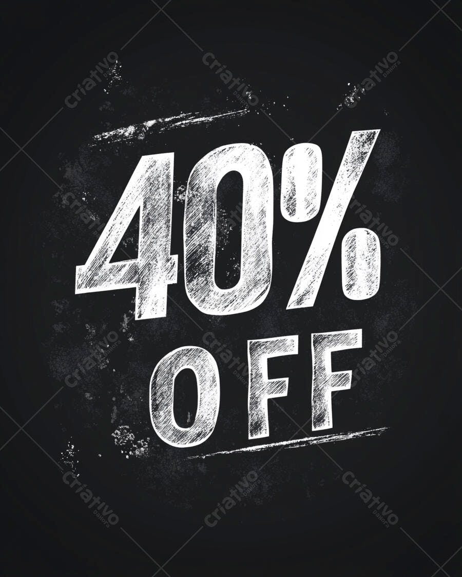 Promoção 40% OFF em quadro negro estilo giz branco rabiscado