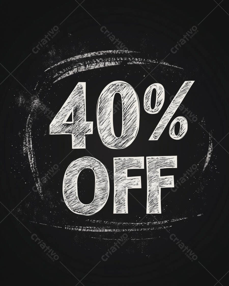 Desconto 40 OFF estilo giz em quadro negro promocional