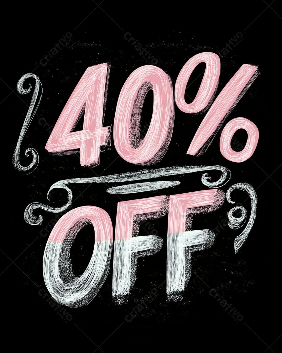 Promoção 40% OFF em letras rosa e brancas estilo lousa