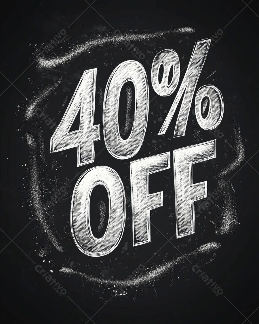 Placa de desconto 40% OFF em estilo giz sobre quadro negro