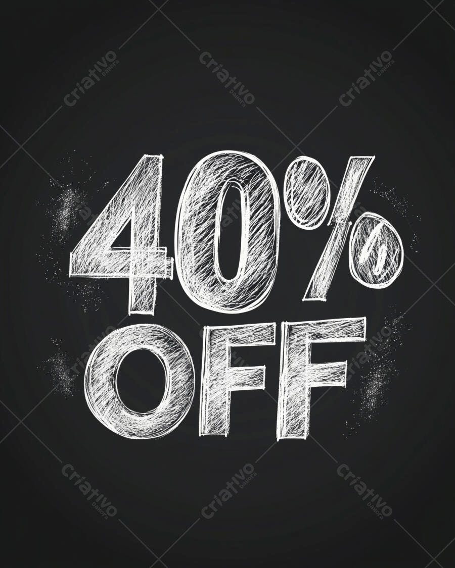 Desconto 40% OFF em lousa preta estilo giz promocional