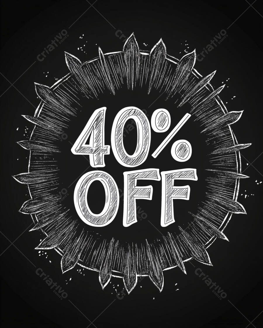 Desconto de 40% em quadro negro com efeito giz promocional