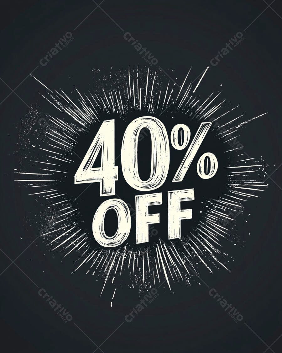 40% OFF promoção vintage estilo grunge em fundo escuro