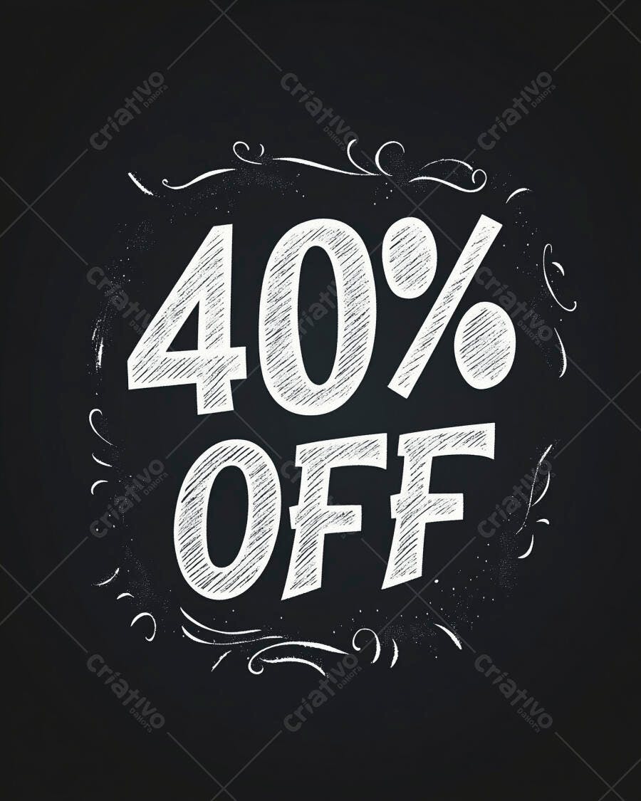 Oferta 40% OFF em quadro negro para promoções de loja e marketing digital
