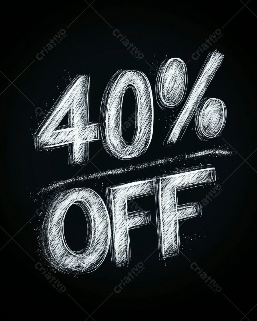 Oferta 40% OFF escrita em giz branco sobre fundo preto texturizado