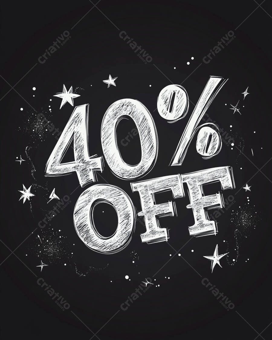 Desconto 40% OFF estilo giz em quadro negro