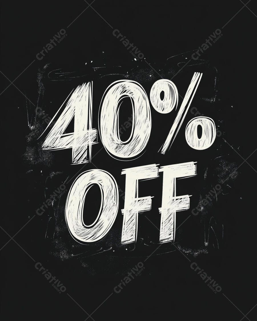Desconto 40 OFF estilo lousa e giz para promoção de vendas