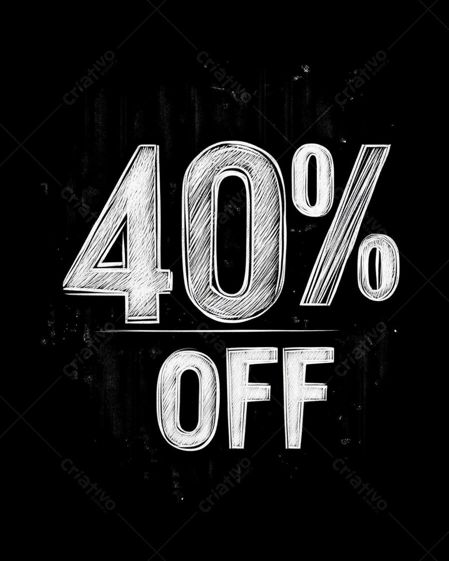 Texto 40 por cento OFF grande em estilo giz fundo preto