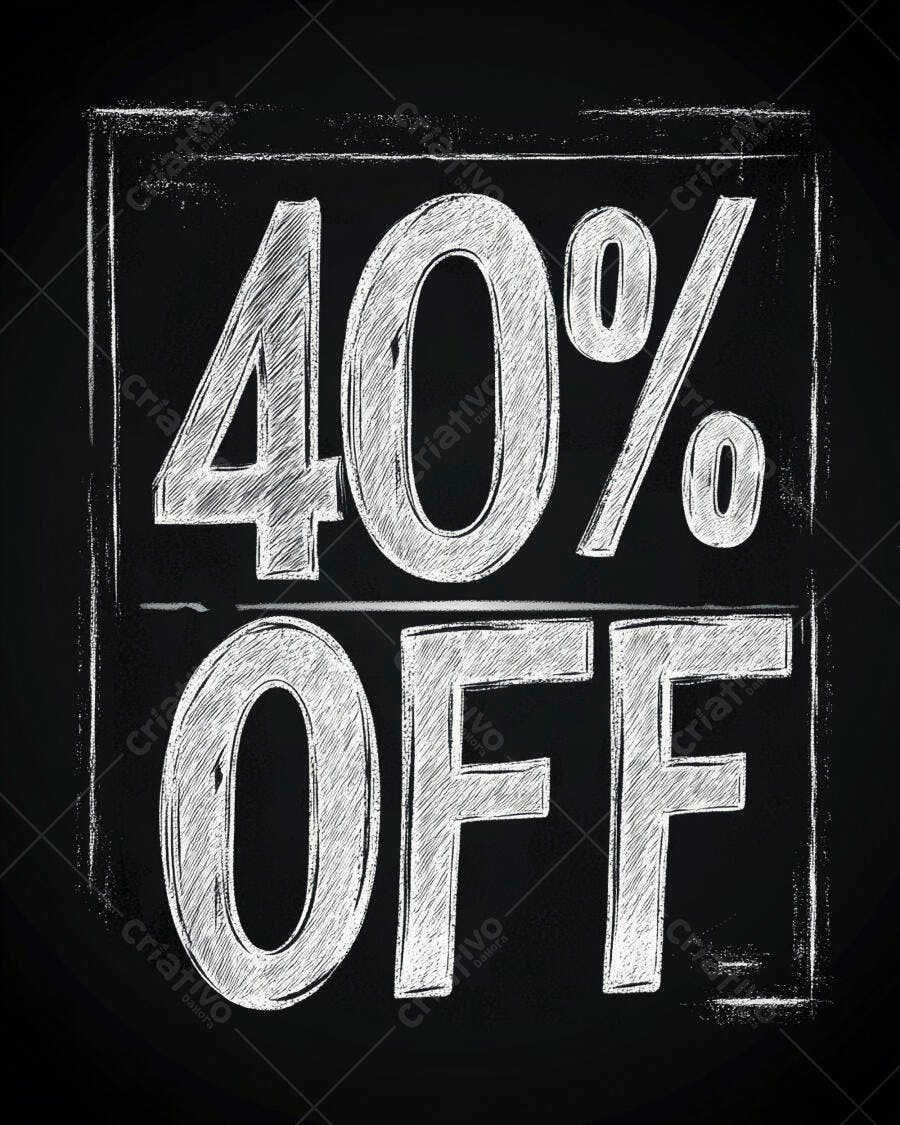 Texto 40% OFF em estilo giz branco sobre fundo preto para promoção