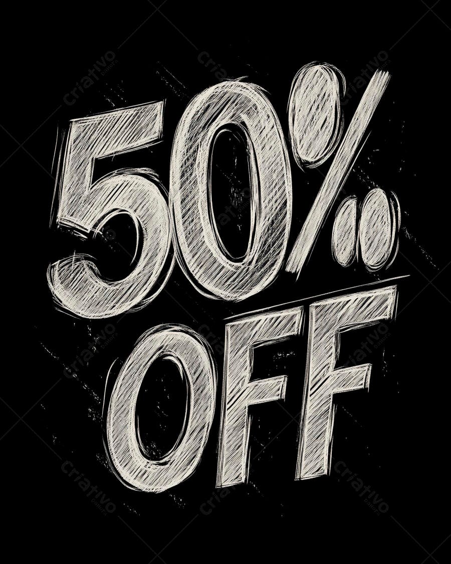 Desconto de 50% OFF em estilo giz lousa fundo preto para vendas