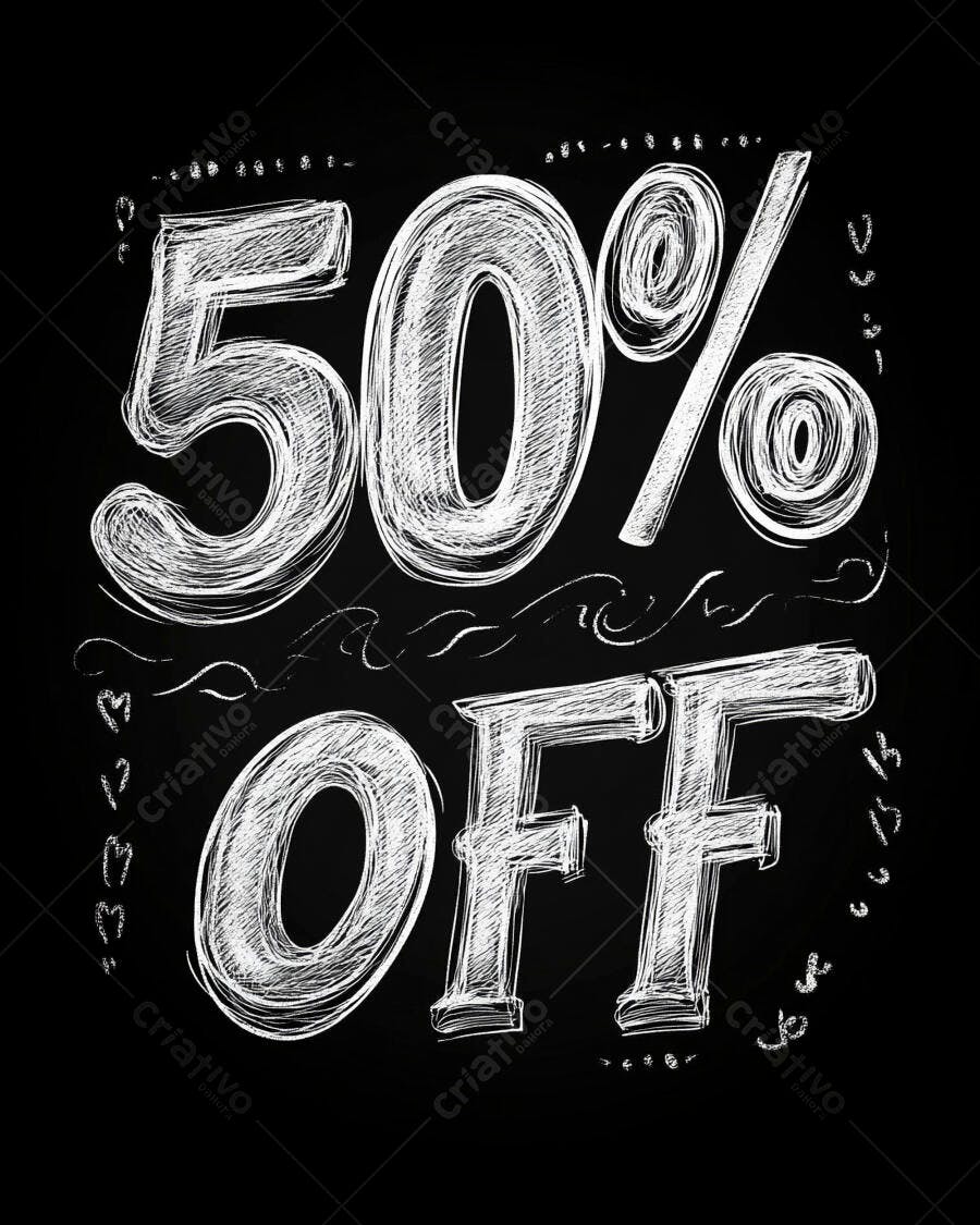 50% OFF desconto em lousa preta estilo giz branco