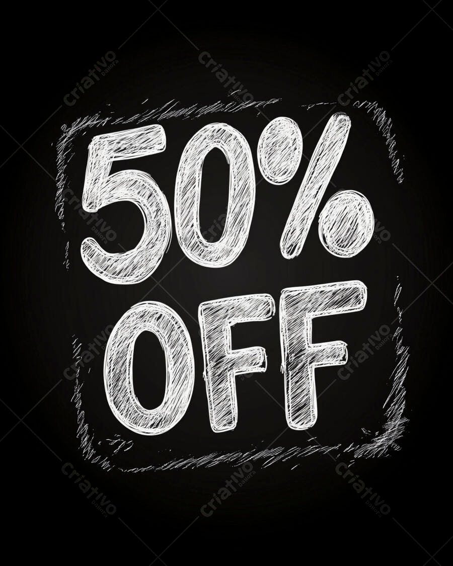 50% OFF em giz branco sobre quadro negro para promoção e venda