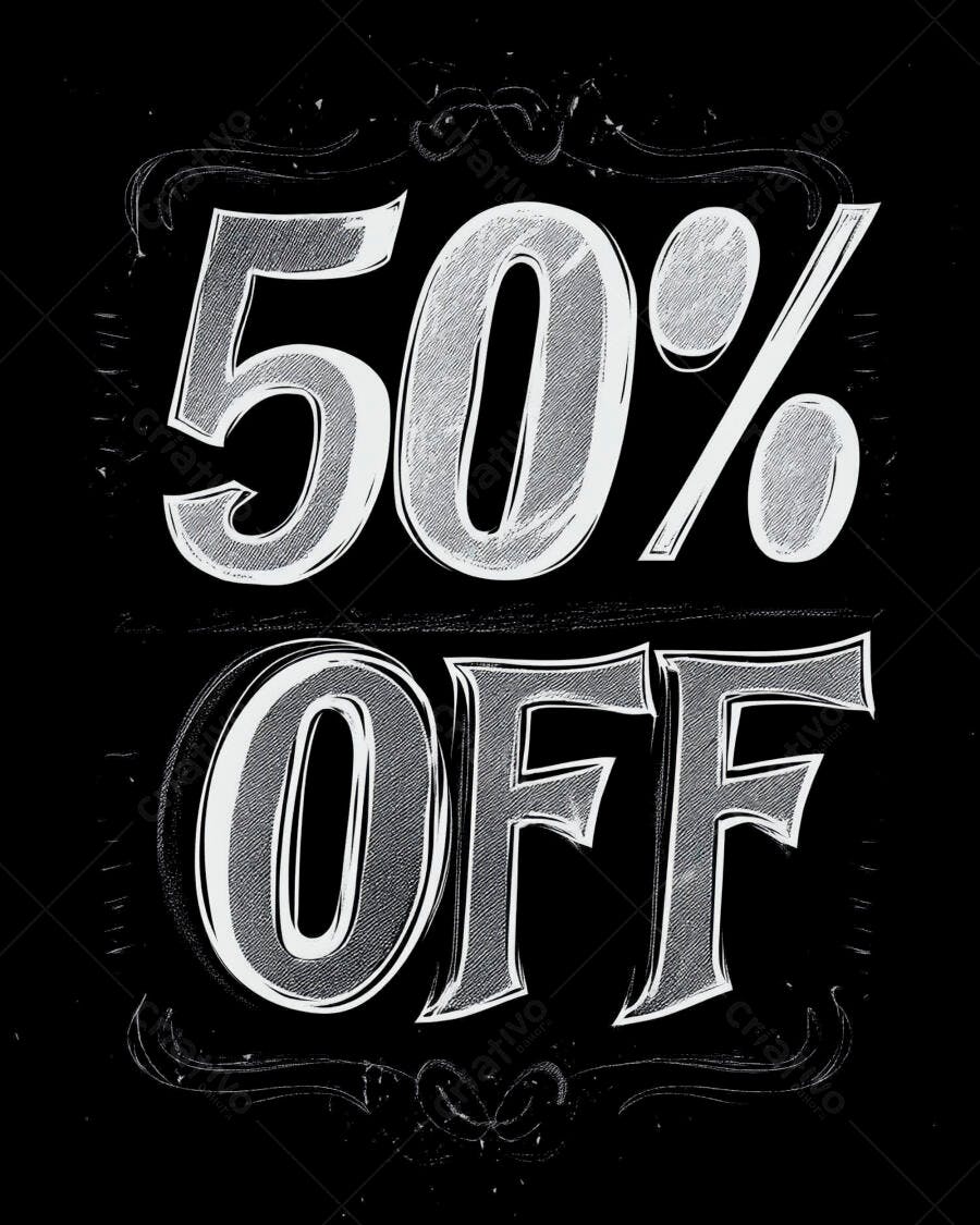 Oferta 50% OFF estilo lousa vintage com borda decorada