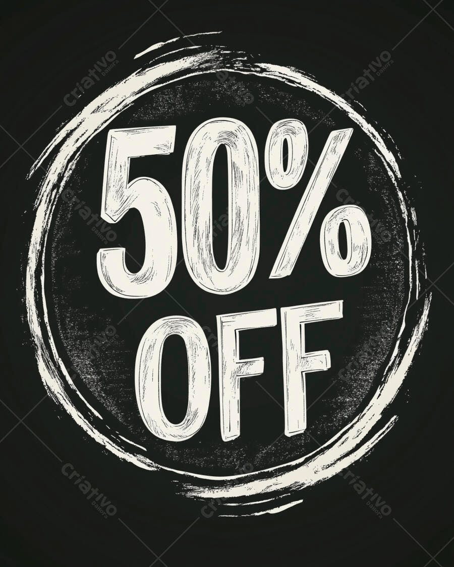 50% OFF desconto em estilo rústico de quadro negro banner promocional