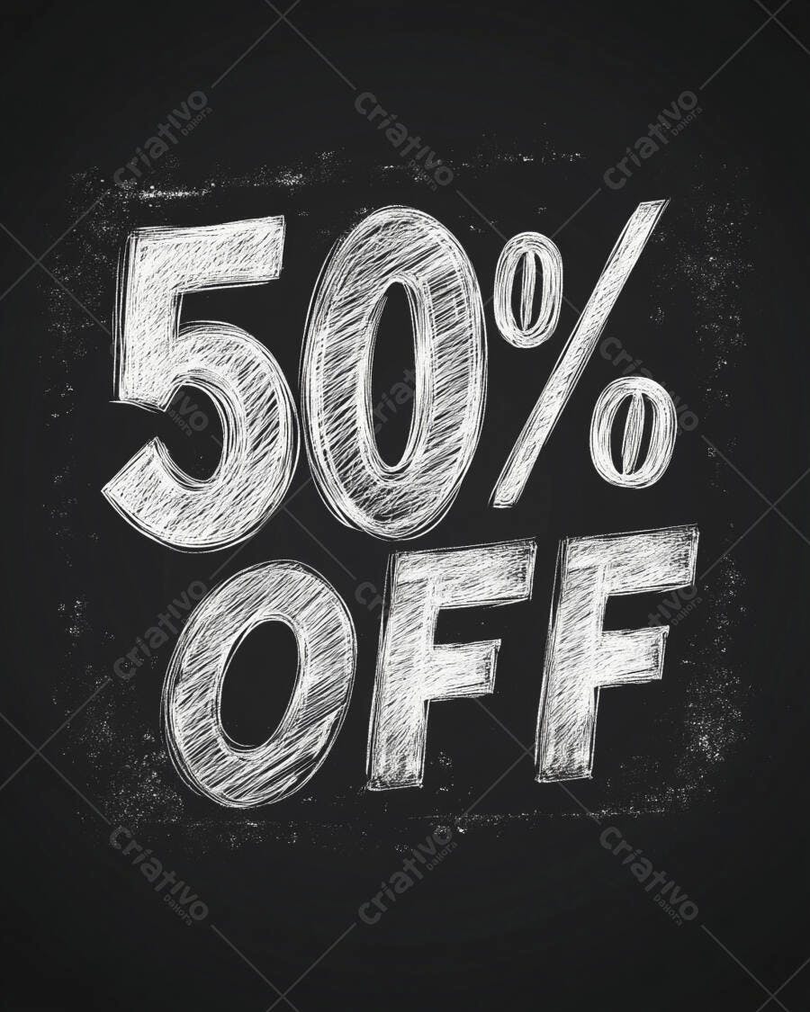50% OFF em giz branco sobre lousa preta promoção