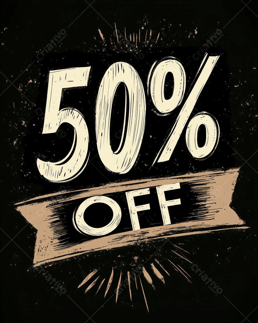 50 porcento de desconto oferta promocional estilo grunge vintage