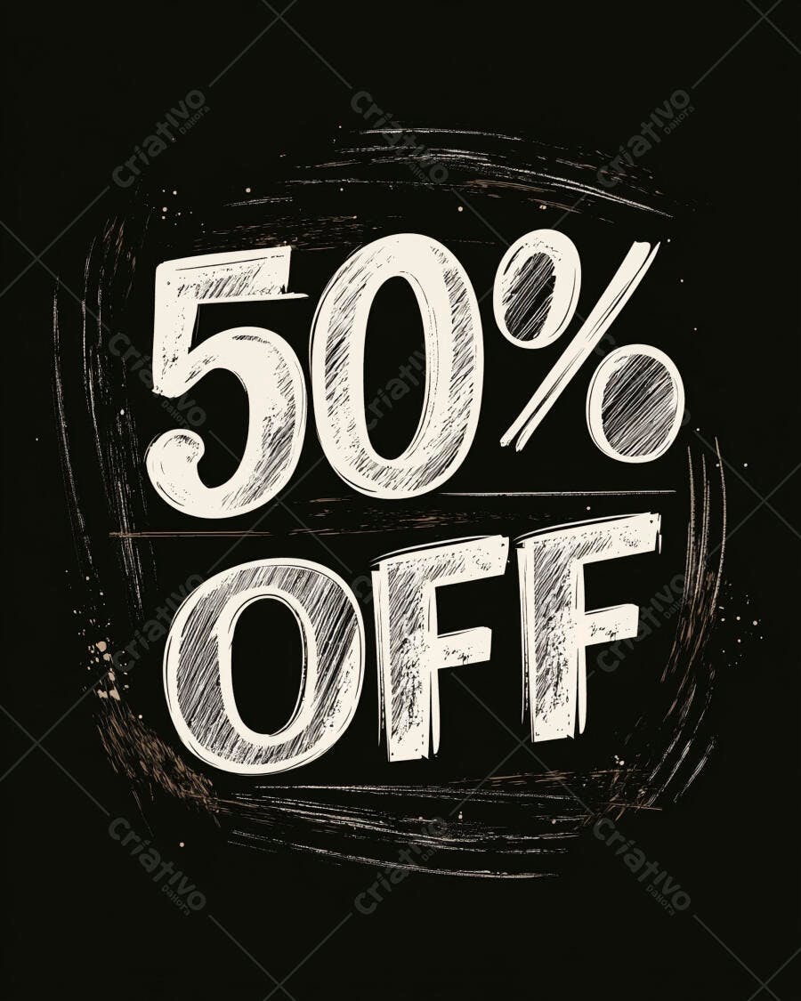 Desconto 50% OFF em estilo giz rabiscado vintage em fundo preto