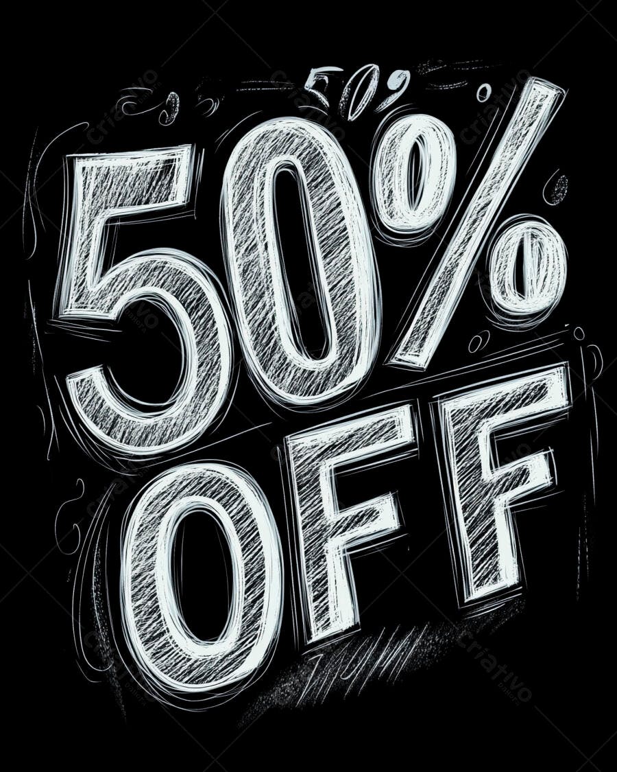 Desconto 50% OFF em estilo lousa com textura de giz