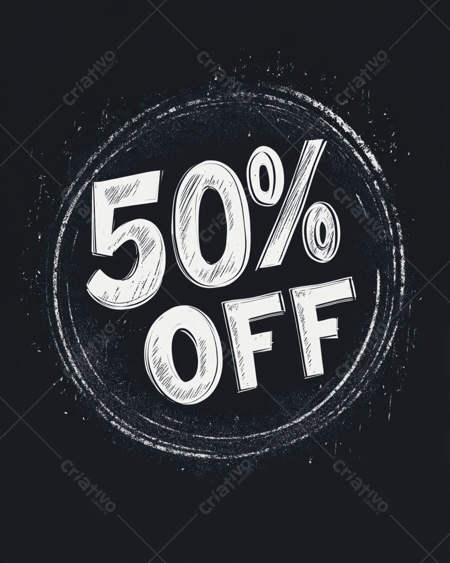 Desconto 50 por cento OFF em quadro negro estilo giz promocional