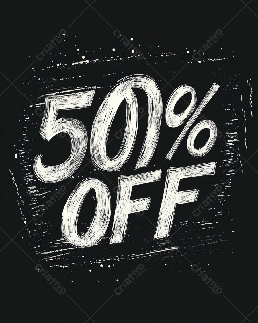 Desconto 50% off em estilo lousa grunge promocional