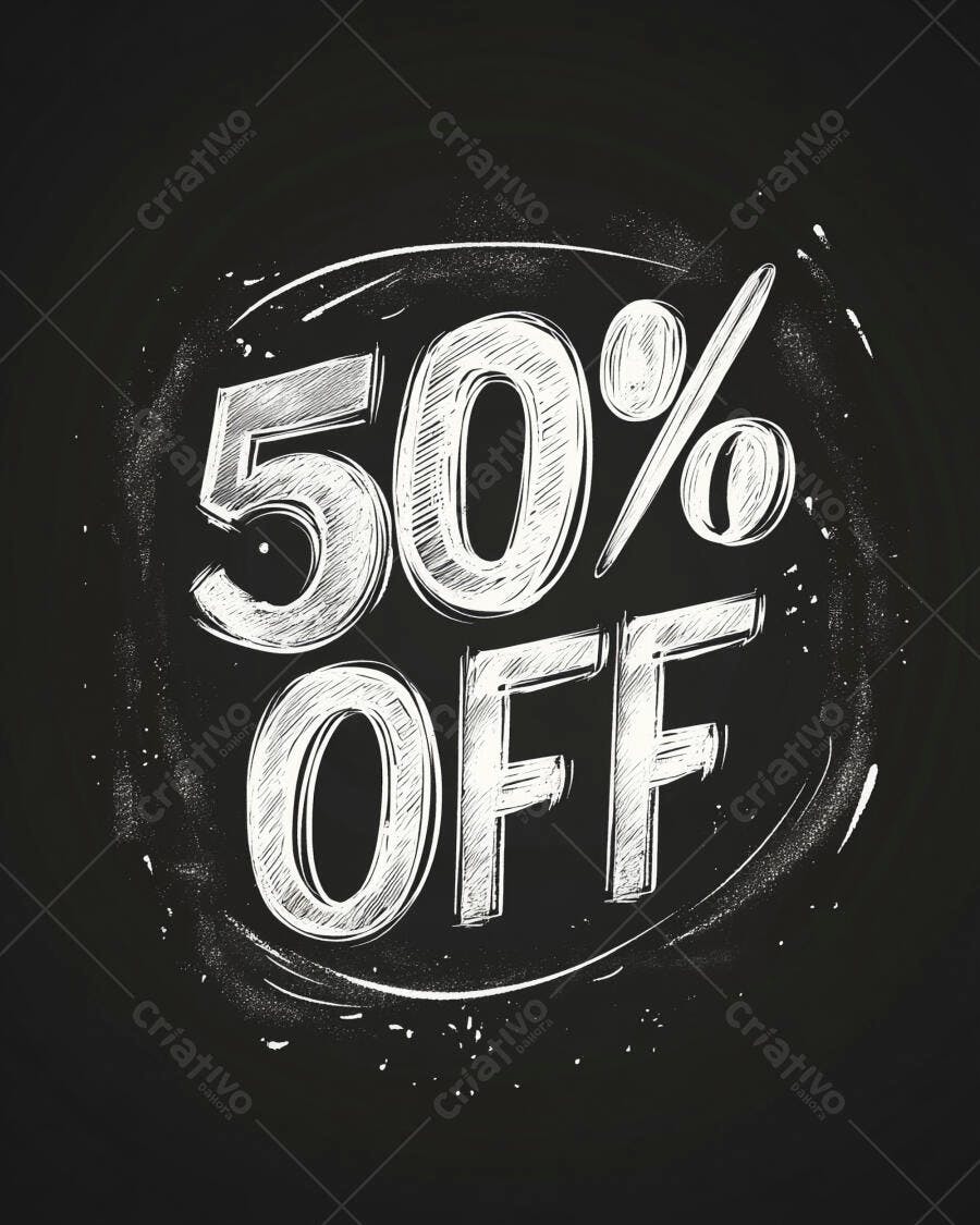 Desconto 50% OFF em estilo giz na lousa preta