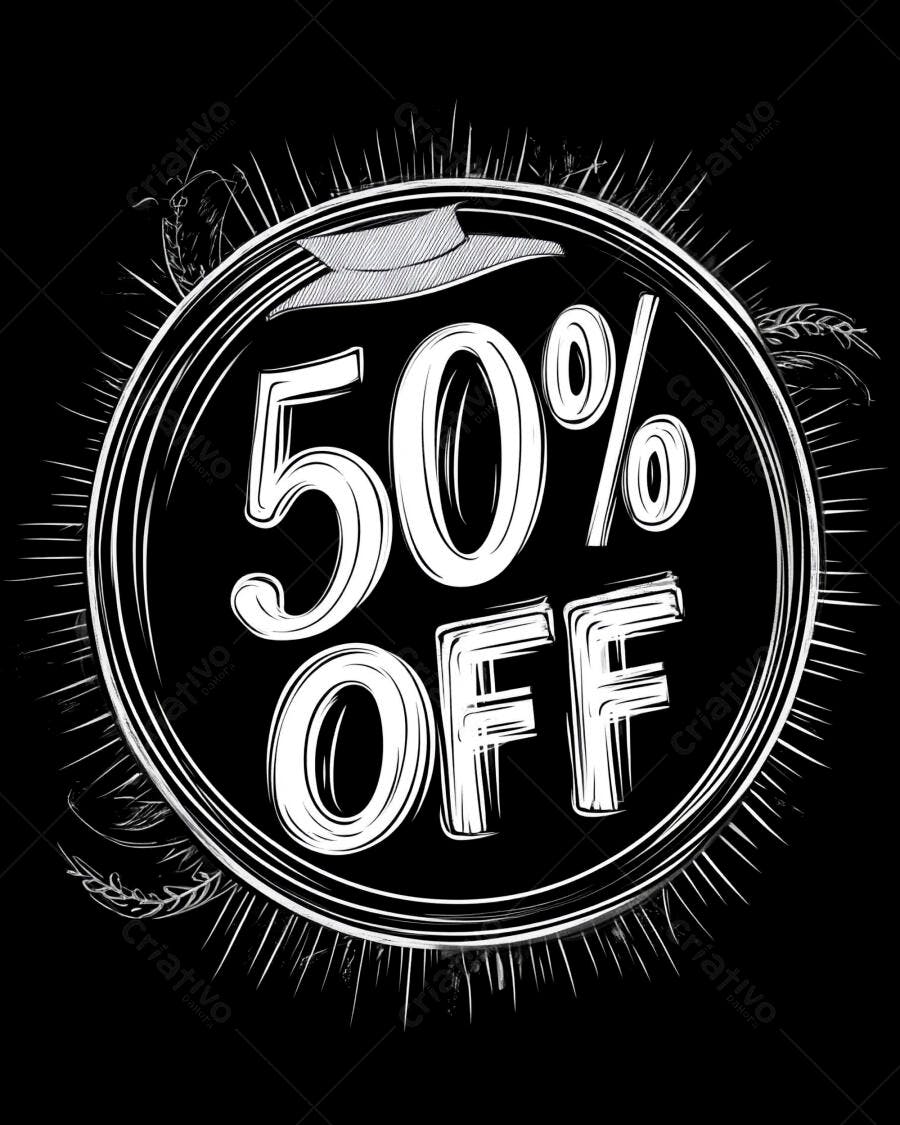 Desconto 50 OFF rótulo preto branco estilo vintage com chapéu