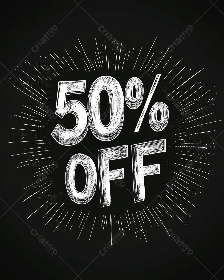 Desconto 50% OFF em estilo lousa com efeito explosão radial