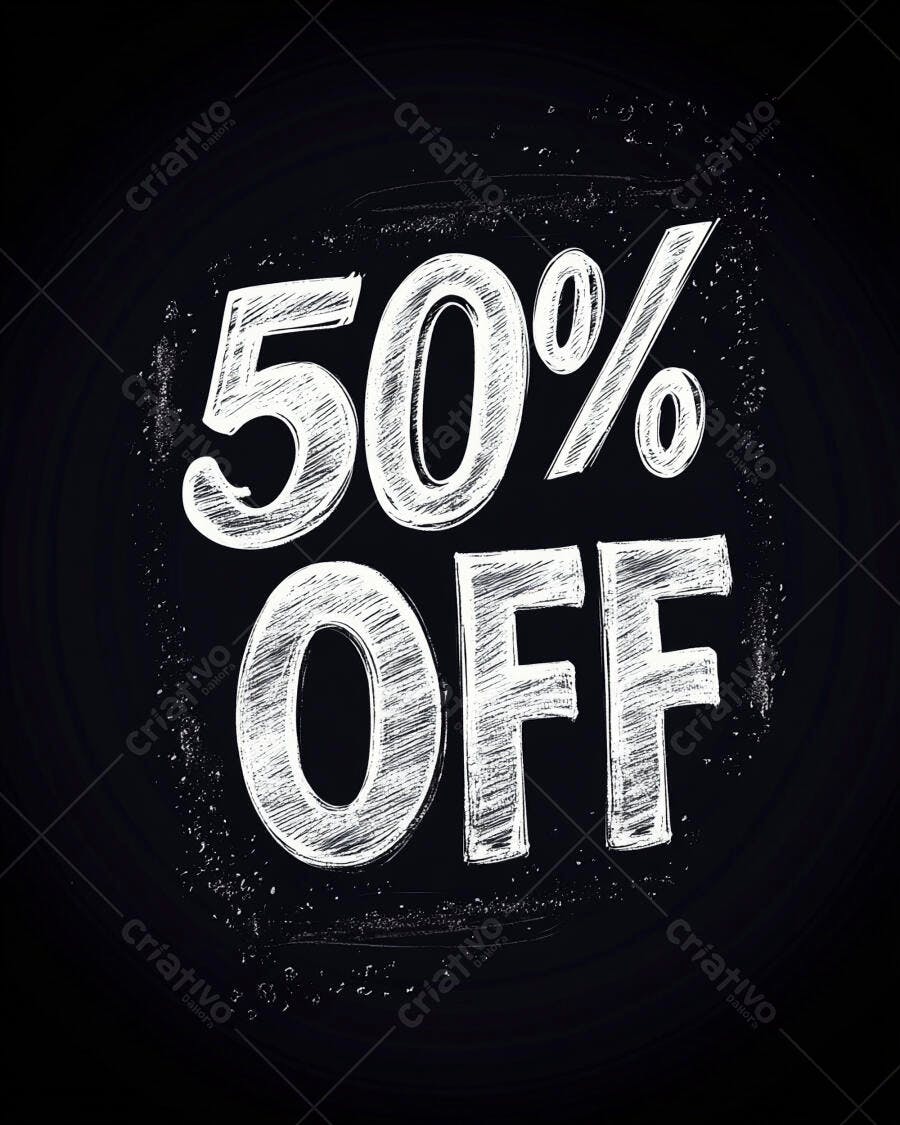 Desconto 50 por cento promocional em fundo de quadro negro