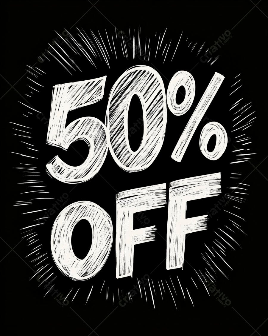 50% OFF promoção destaque em estilo giz fundo preto