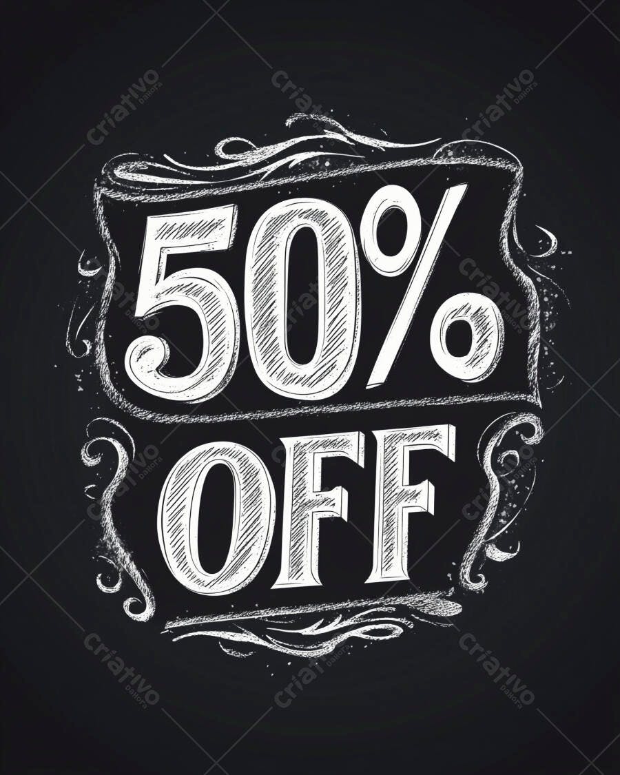 Desconto 50% OFF estilo giz em quadro negro vintage
