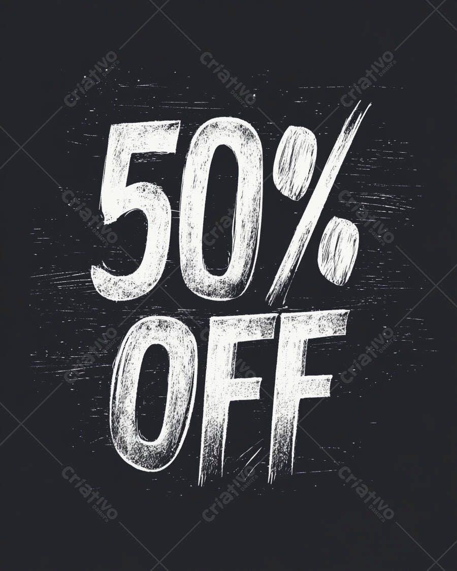 Oferta 50% OFF em quadro negro estilo giz promocional