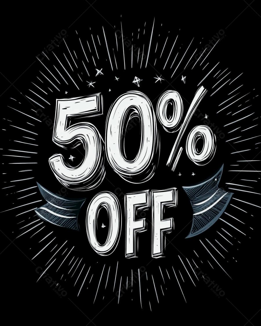 Desconto 50 OFF ilustração vintage preto e branco com efeito explosão
