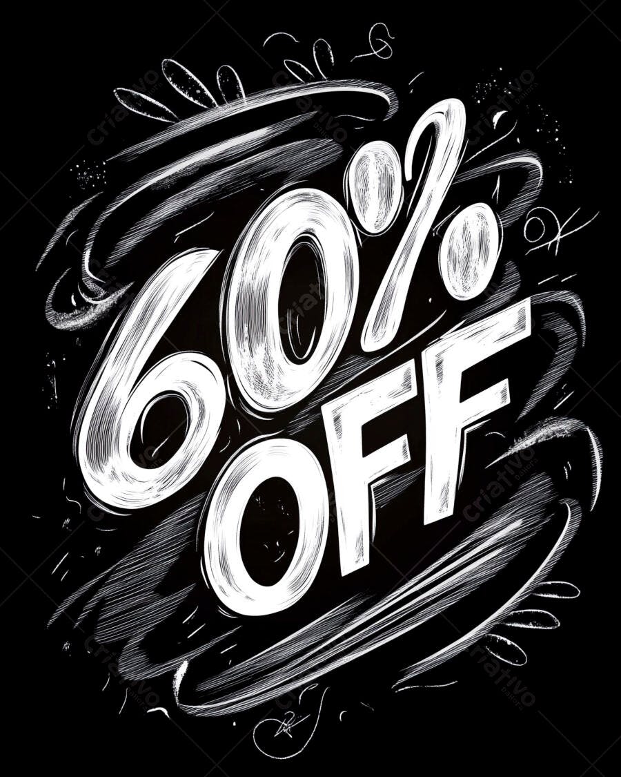 Banner de desconto 60% off em estilo lousa preta textura rústica para promoção