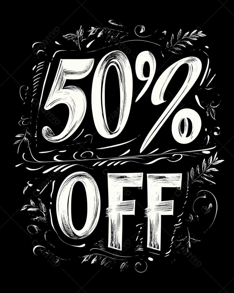 Desconto 50 por cento OFF tipografia lousa decorativa vendas