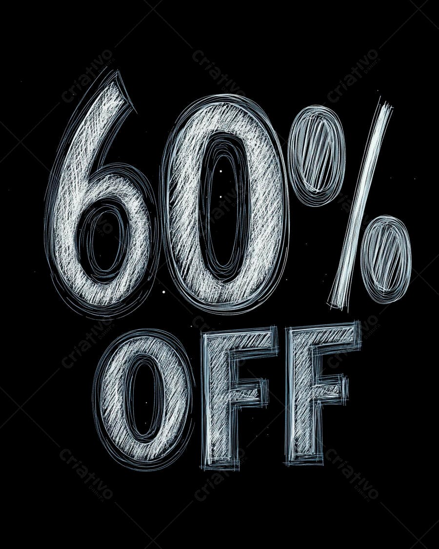 Desconto 60% OFF em estilo giz branco sobre fundo preto promocional