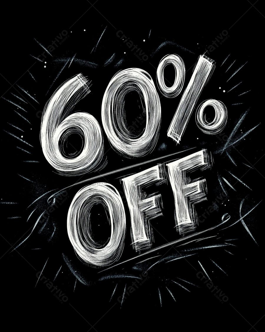 Oferta 60 OFF design de giz branco em fundo preto para vendas