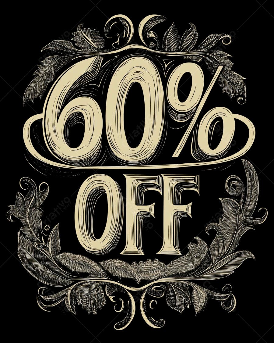 Oferta 60 por cento OFF em tipografia vintage ornada e elegante