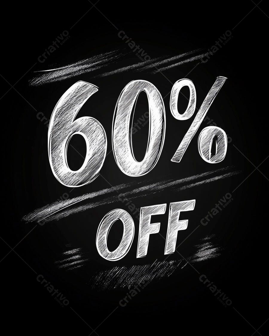 Oferta 60% OFF em fundo preto com efeito giz de quadro negro