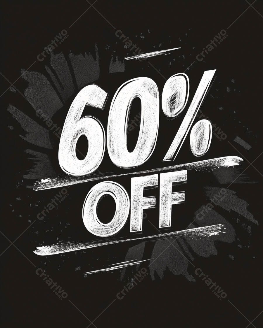 Desconto de 60 por cento OFF em fundo preto estilo quadro negro