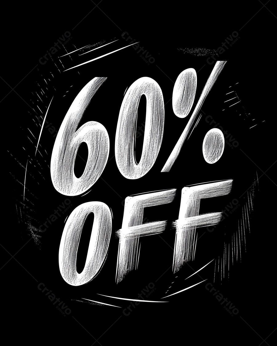 Desconto de 60 por cento OFF estilo giz promocional preto e branco