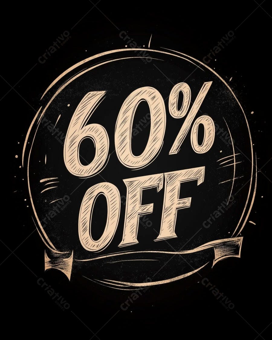 Cartaz de desconto 60% OFF em estilo giz preto e bege para promoção