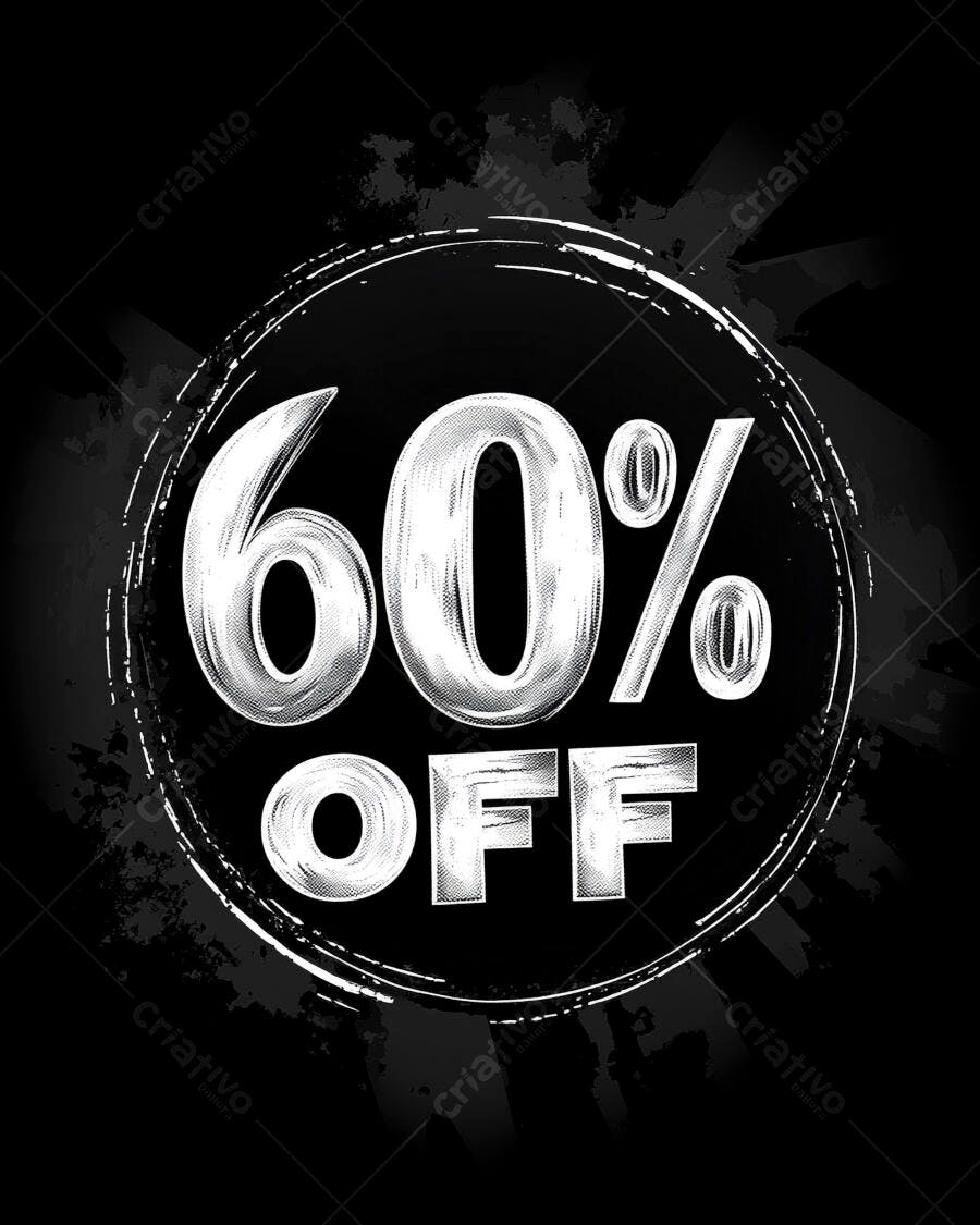 Promoção 60% OFF em fundo preto com textura grunge