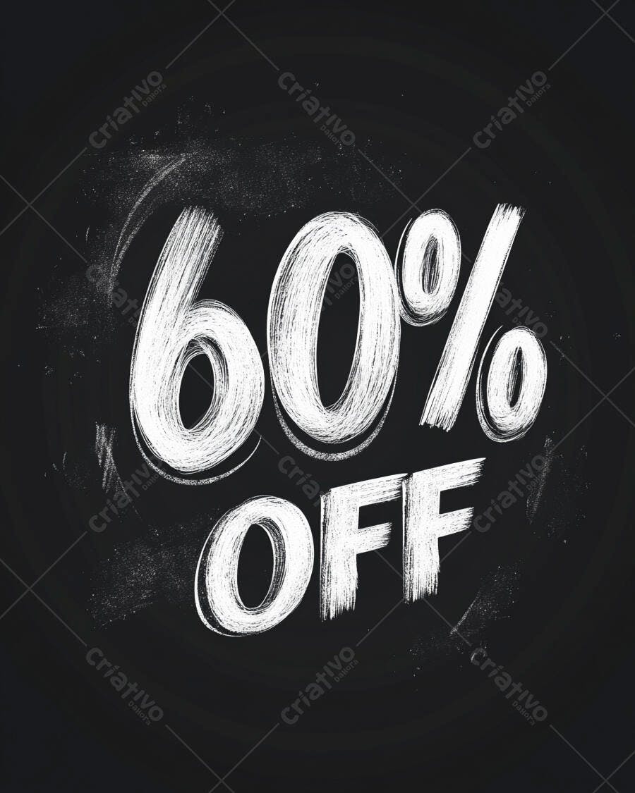 Desconto 60% OFF em estilo giz branco sobre lousa preta para promoção